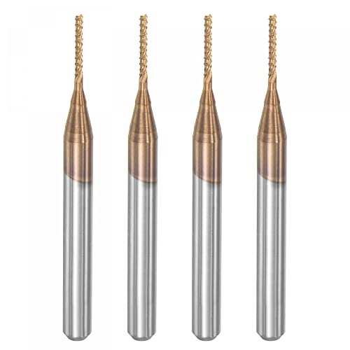 Image of uxcell End Mill CNC Router Bits, 1 /8 inch 3.175mm Shank 0.9mm x 6mm Titanium Coated Tungsten Carbide Engraving Milling Cutter for PCB Plastic Fiber Wood 4pcs