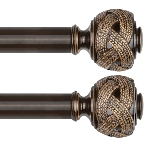 2 Pack Curtain Rods for Windows 48 to 84 Inches, USFOOK 7/8 Inch Telescoping Splicing Curtain Rod 32 to 86 Inch, Bronze Drapery Rod with Leaf Finials