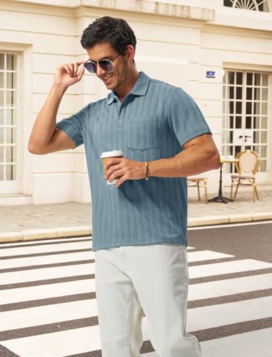 Image of TBMPOY Mens Casual Knit Polo with Pocket Textured Shirts Short Sleeve Classic Summer Vacation