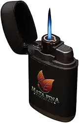 Mata Fina Maçarico Recarregável com Chama Única, Preto, Corpo Emborrachado, 6.5 x 3 x 1 cm, Gás Inodoro para Charutos