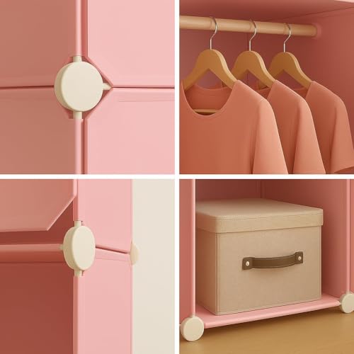 Image of Sunderlook Plastic Wardrobe for Kids Clothes - Professional Collapsible Wardrobe, Easy to Use Foldable Almirah, Plastic Cupboard for Kids for Home (Pink-X3, 8 Door)