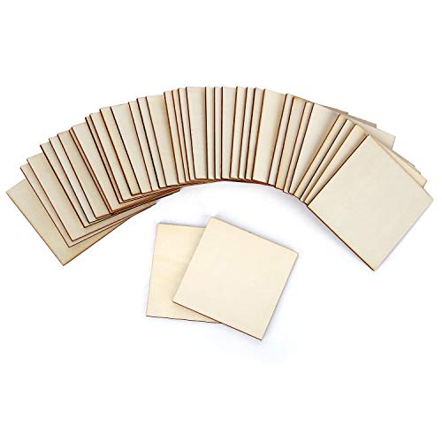 Blisstime 100 Pcs 3 Inches Unfinished Wood Squares Pieces Natural Wood Coasters Wooden Square Cutouts For Painting, Writing, Diy Supplies, Engraving And Carving, Home Decorations #TOP3