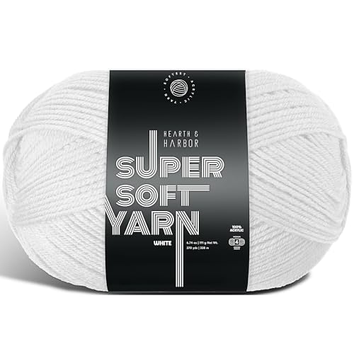 Image of Acrylic Yarn for Crocheting & Knitting - Soft Crochet Yarn for Crocheting, 370 Yards, Perfect for Crafts & Amigurumi, Medium Worsted Weight 4, White