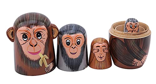 Matrioska Matrioska Set mit 5 lustigen Affen und Nistbananen Matrioska Follia Russische Puppe handmade