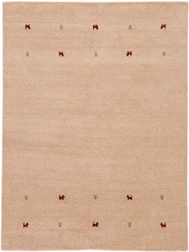 carpetfine Wollteppich Gabbeh Uni Beige 80x150 cm | Moderner Teppich für Wohn- und Schlafzimmer