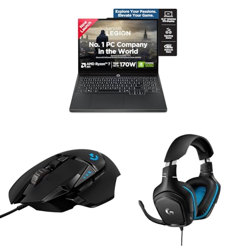 Lenovo Legion 5 Gaming Laptop,AMD Ryzen 7 260+8GB RTX 5050,16GB RAM,1TB SSD with Logitech G502 Hero Gaming Mouse, Wired, 25000 DPI Programmable and Logitech G431 Wired Gaming Headset