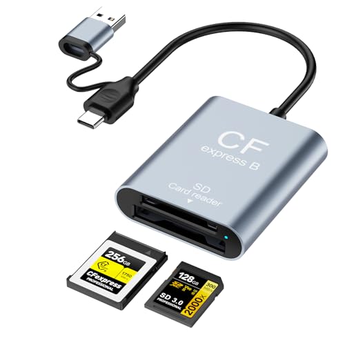 Professional CFexpress Type A & SD Card Reader with USB 3.2 (Gen 2) 10Gbps,USB-C&USB-A 2-in-1 Type A SD Dual Slot CF Express Adapter, UHS-II/UHS-I, Aluminum Alloy Memory Card Reader for Photographers