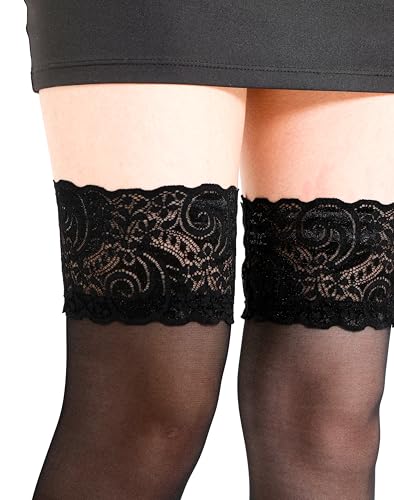 EVERSWE 2 Pairs Pack Women's Thigh High Silicone Lace Top Sheer Stocking4