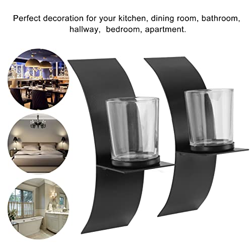 2PCS Wall Candle Sconces for Wall Decorations, Three Dimensional Arc Design Candle Tray with Glass Cup Iron Art Wall D?cor for Room, Hallway, Entryway, Bathroom Decor