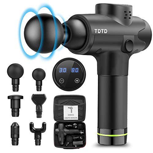 Muscle Massage Gun, TDTD Deep Tissue Percussion Massager with 20 Speeds Handheld Electric Back Massage for Neck Pain Relief, 6 Heads Included