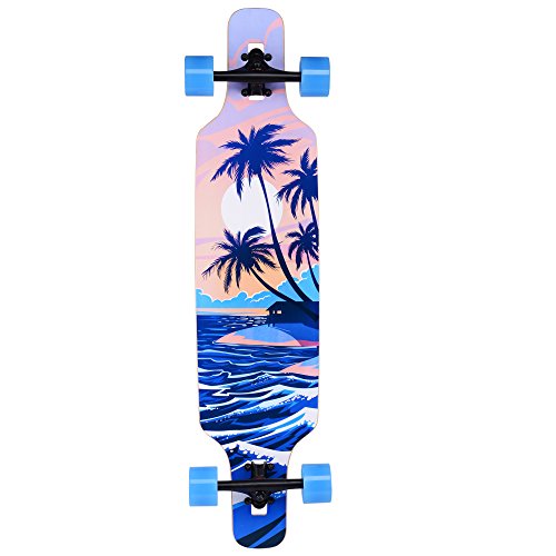 Playshion 39 Inch Drop Through Freestyle Longboard Skateboard Cruiser Coconut Tree #TOP2