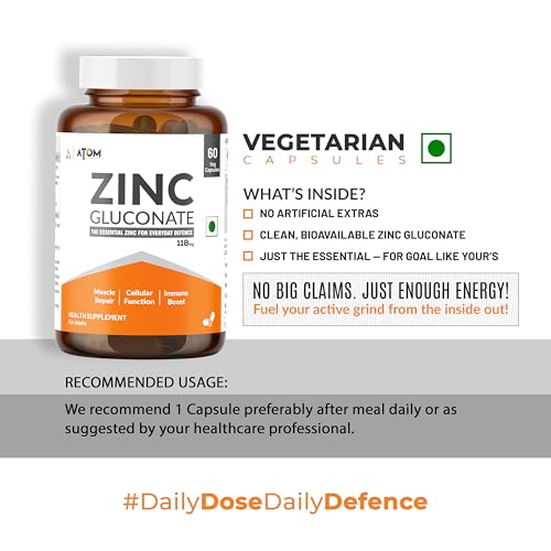Image of AS-IT-IS Nutrition ATOM Zinc Gluconate 118mg I 17mg Elemental Zinc I 60 Veg Capsules I Energy, Immunity, Skin Health & Antioxidant Support