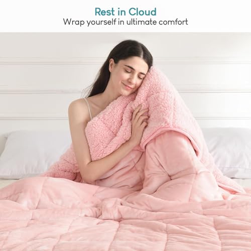 Image of Cottonblue Weighted Blankets 25lbs King Queen Size, Fuzzy Sherpa Fleece Weighted Blanket Throw for Adults, Soft Cozy Bed Sofa Heavy Blanket with Glass Beads for Calming and Relax, 90 inch x 90 inch Pink