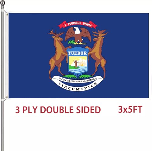 Yamizar Michigan State Flag Heavy Duty double sided 3 Ply 3x5 Feet MI State Flags Banner with Brass Grommets, Fade-Resistant for Home, Garden, and Official Display