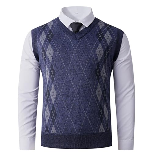 Cambkatl Men's Preppy Color Block Sweater Vest Teens Warm Winter Fleece Lined V Neck Knitted Sleeveless Pullover Sweaters