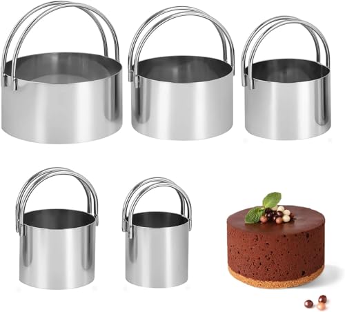 La Mejor Recopilación de Cortadores de galletas los mejores 10. 47 LBYHZS Juego de 5 Cortadores de Galletas Profesionales, Moldes para Galletas Redondos con Asa, Herramientas para Masa de Repostería, Acero Inoxidable, Incluye Medidas en CM y...