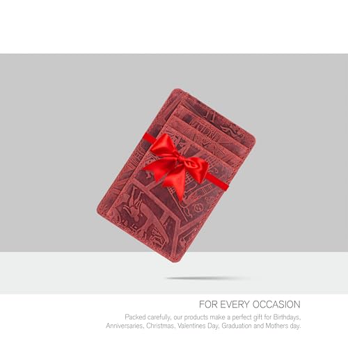 Image of Oak Leathers Leather Slim Minimalist Wallet for Men & Women RFID Front Pocket Leather Card Holder Wallets (Egyptian Red)