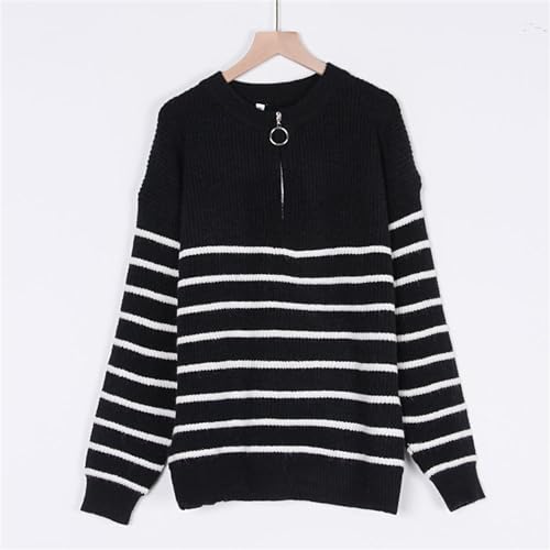 Pullovers rayés demi-zippés femmes col V tops tricot - 4