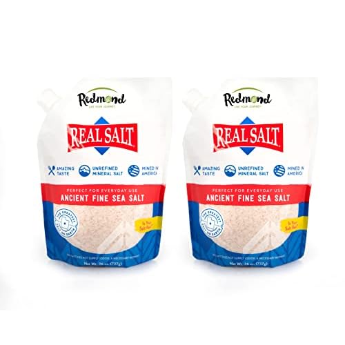 Redmond Real Salt – Ancient Fine Sea Salt, Unrefined Mineral Salt, 26 Ounce Pouch (2 Pack)