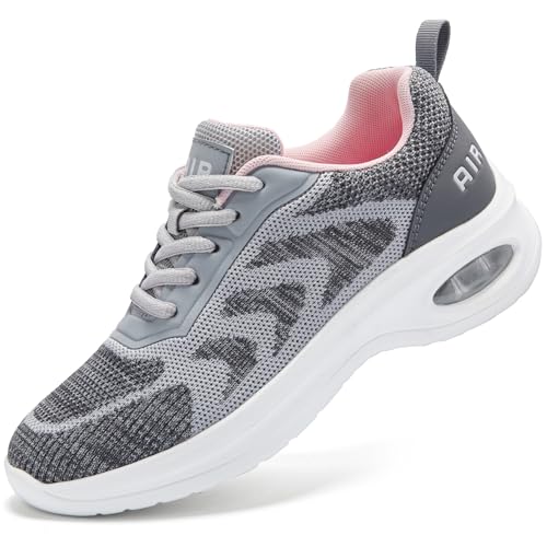 Trainers for Womens Running Shoes Ladies Comfort Non Slip Breathable Women Shoes Arch Support Memory Foam Plantar Fasciitis Orthopedic Shoes Grey UK 6