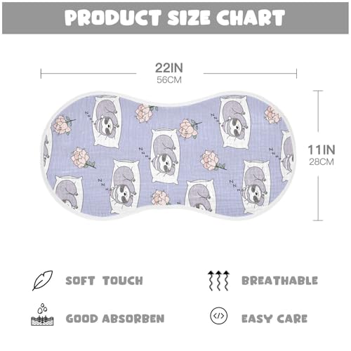 J JOYSAY Sloth Flowers Purple Baby Burp Cloths for Boys Girls Large 22''x11'' Cotton 4 Layer Baby Items Must Haves for Baby Unisex one sizex22