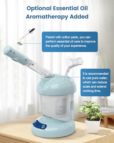 Kingsteam Tabletop Facial Steamer - Ozone Steamer with 360° Rotatable Arm - Professional Nano Ionic Facial Steamer for Deep Cleaning - Portable for Personal Care Use at Home or Salon, Blue
