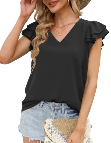 Oberteile Damen Sommer Flatter Kurzarm Elegant Bluse V Ausschnitt Shirt...
