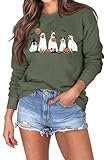 Muhuyi Halloween Sweatshirts Women Fall Pumpkin Spooky Season Sweatshirt Holiday Crew Neck Pullover Tops(Dog/Green,XL)