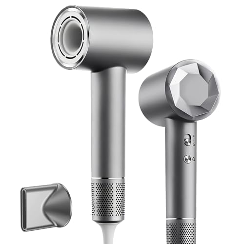 ドライヤー 速乾【20ｓ速乾・進化モデル】高速 ヘアドライヤー 大風量 5億高濃度マイナスイオン 髪質改善【2段階風量&4段階温度調節】温冷リズム付き NTC温度制御システム 過熱保護機能 恒温ヘアケア マグネット式ノズル付き 小型 どらいやー コンパクト 静音 軽量 家庭用/旅行用/出張用 プレゼント PSE認証済み グレーのサムネイル