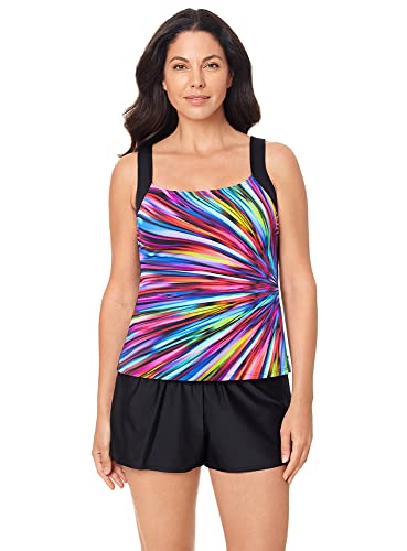 Reebok Women's Swimwear Sport Fashion Glasswork Bust Minimizing Soft Cup Tankini Bathing Suit Top