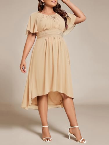 Image of Ever-Pretty Women's Plus Size Formal Wedding Guest Dresses for Curvy Women A Line Chiffon Midi High Low Cocktail Dress