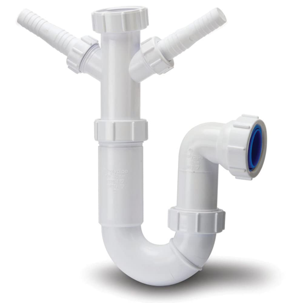 Polypipe White Ppt4200 | 40Mm Swivel 'P' Undersink Trap With Double Adjustable Inlet In