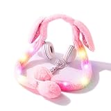 JESBOOW Kids Headphones Bunny Ears Headphones, Moving Bunny Ears, LED Glowing Shiny Headphones, with Children's Headphones for School/Tablet/Phone (Pink)