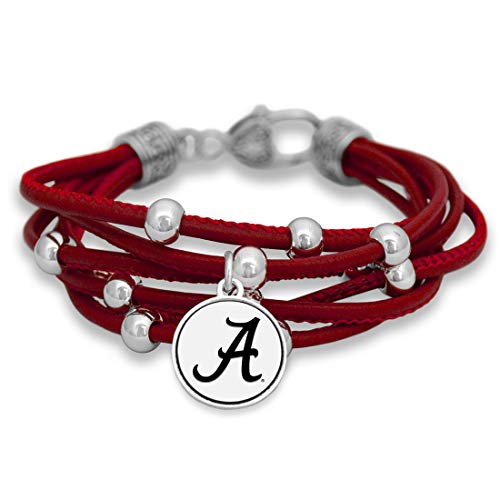 FTH Women’s Bracelet, Leather Cord Bracelet with Silver Beads and Team Logo Charm, Officially Licensed NCAA Women’s Jewelry, 7.5 Inch