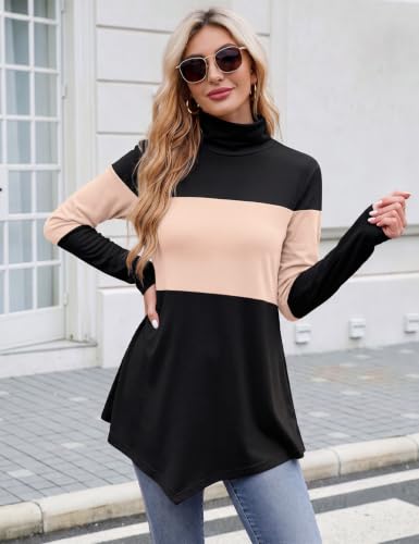 Image of JUSTFASHIONNOW Turtle Neck Shirts for Women Long Sleeve Fall Tunic Tops