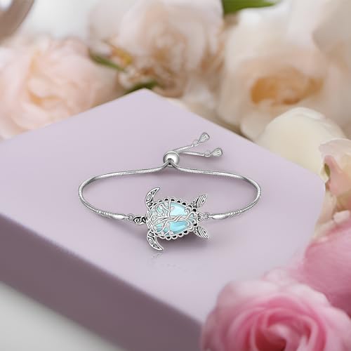 Fenthring Sea Turtle Bracelet for Women Moonstone Tree of Life Bracelet Sterling Silver Turtle Bracelets Ocean Beach Hawaiian Turtles Gifts4