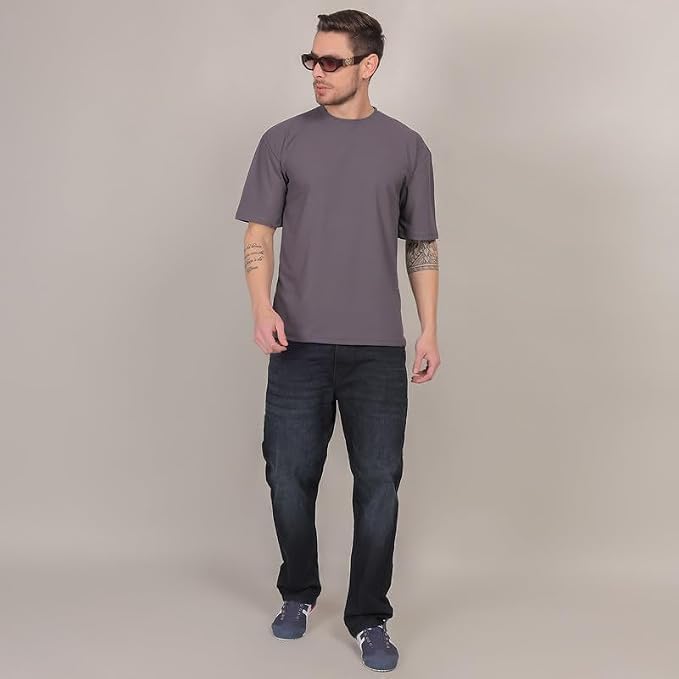 Image of Solid Self Design Oversized Tshirt for Men | Oversize T-Shirts for Men | Men Drop Shoulder Tshirts | Bagy Fit Men Tshirt
