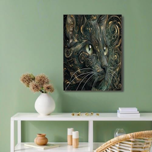 Portrait de chat artistique vert foncé pour une ambiance sereine