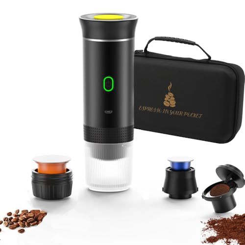 Nicoone Camping Coffee Machine Electric Portable Espresso Machine for Camping Wireless 3 in 1 Capsule Powder Coffee Machine for Home Travel (with Bag)