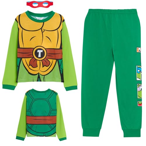 Teenage Mutant Ninja Turtles - Pyjamas pour garçons avec masque réversible TMNT - Déguisement - Pyjamas Leonardo Raphael - Cadeau, Vert, 7-8 ans