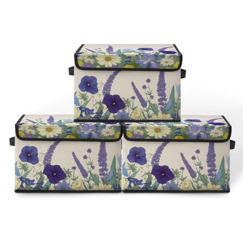 Image of Stackable Storage Bins with Lids,Closet Organizers Fabric Box for Home and Office,Blanket Clothes Organizers,Under Bed Storage Containers 3 Pack