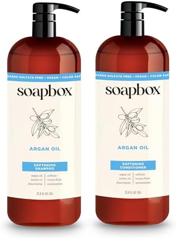 Soapbox Argan Oil & Vanilla Shampoo & Conditioner Set, Leaves Hair Smooth & Controls Frizz - Clean Ingredients Free of Harsh Chemicals, Sulfates, Parabens & Silicones - 1 Liter Each