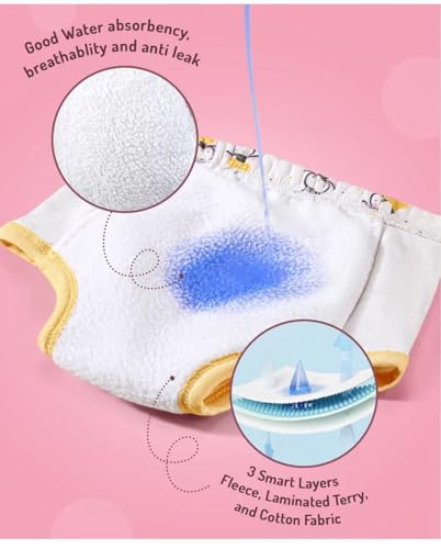 Image of Premium Baby Diaper Pants / Potty Training Panties / Padded Underwear for 0 - 4 Years | Soft, Washable & Reusable Cotton Nappies for Boys & Girls | Leakproof, Absorbent & Breathable | 2 /3 /4 Pack | Leakproof, Absorbent (Premium multicolor, 0-12 months, 3, count)