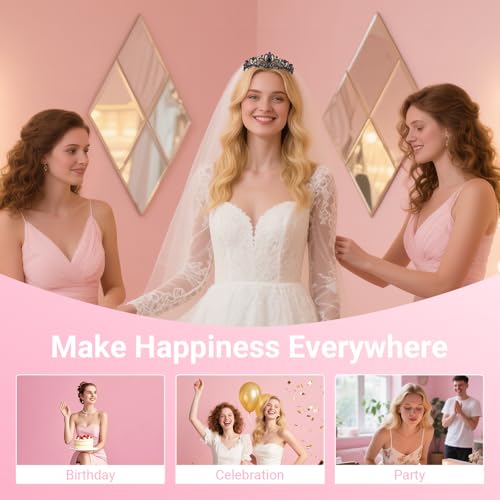 Women Headband Crown Tiara, Hair Accessories for Birthday Party (C-Black-1)