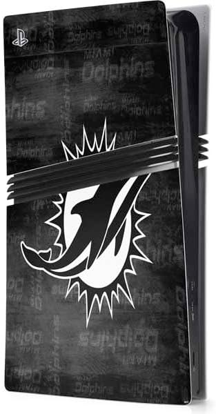 Skinit Decal Gaming Skin Compatible with PS5 Pro Console - Officially Licensed NFL Miami Dolphins White Striped Design