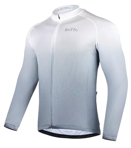 ROTTO Maillot Ciclismo Hombre Camiseta Bicicleta Manga Larga con Bolsillo Serie de degradados