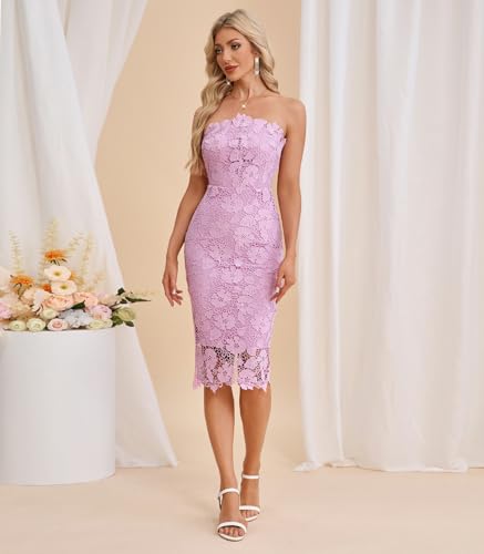 Image of Cololura Women Elegant Floral Lace Sexy Off Shoulder Evening Gown Party Cocktail Bodycon Midi Dress