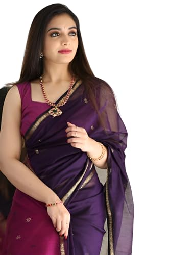 Printed Banarasi Cotton Silk Saree with Gold Zari Border & Unstit...