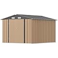 Greesum 8x10FT Outdoor Storage Shed, Metal Storaged Sheds with Lockable Doors, Sheds & Outdoor Storage for Bike, Backyard, Pool and Garden, Brown