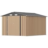 Greesum 8x10FT Outdoor Storage Shed, Metal Storaged Sheds with Lockable Doors, Sheds & Outdoor Storage for Bike, Backyard, Pool and Garden, Brown